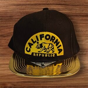 Black Eagle California Republic Bear Snapback Hat – Black & Gold Metallic Brim